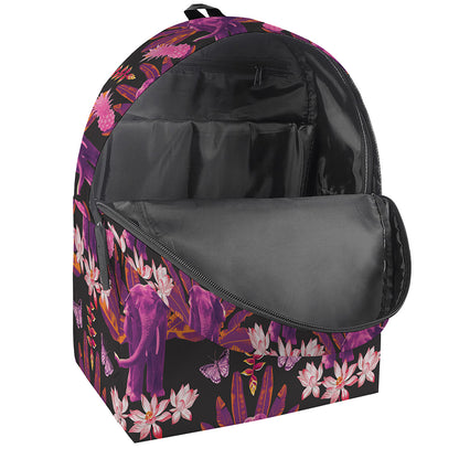 Purple Tropical Elephant Pattern Print Backpack
