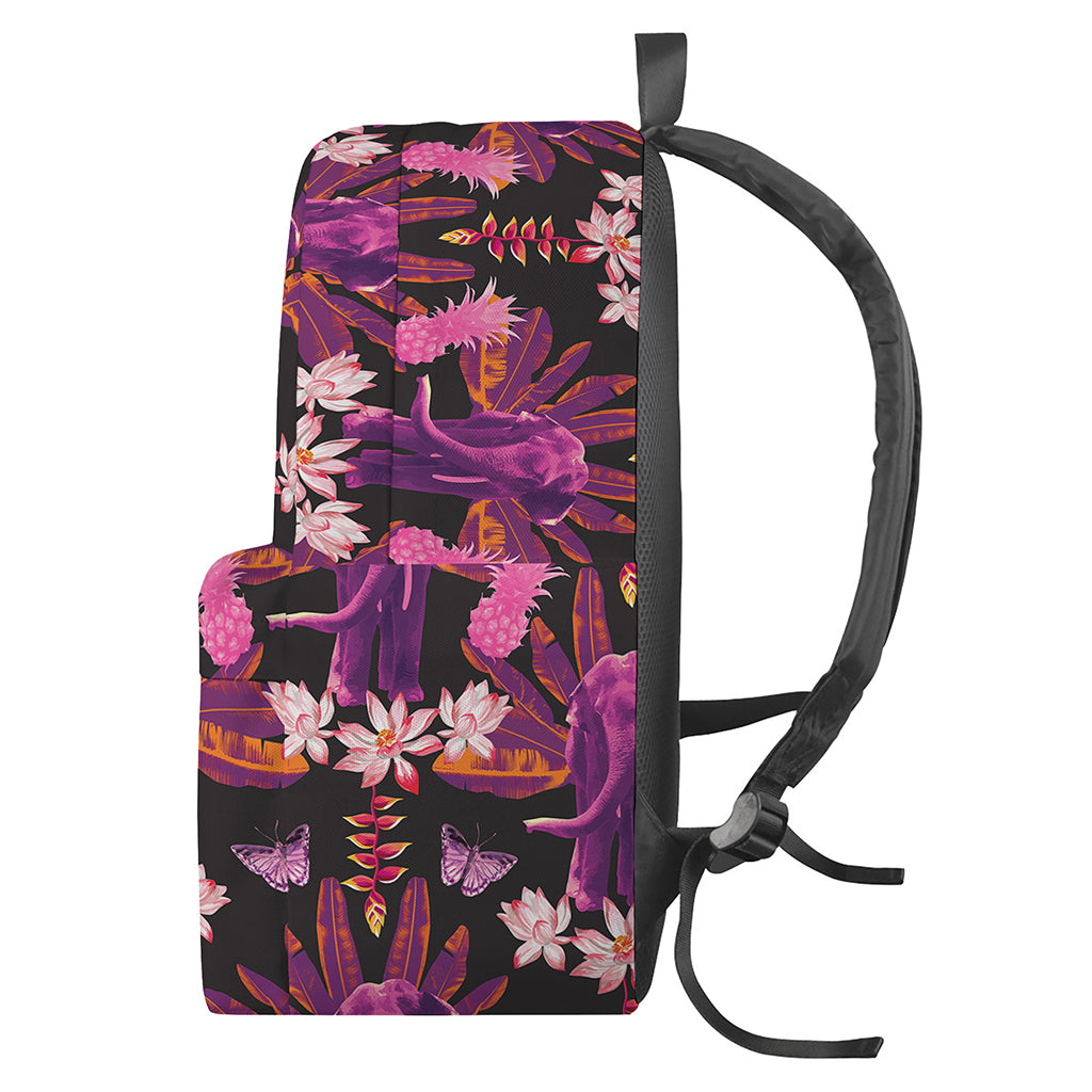 Purple Tropical Elephant Pattern Print Backpack