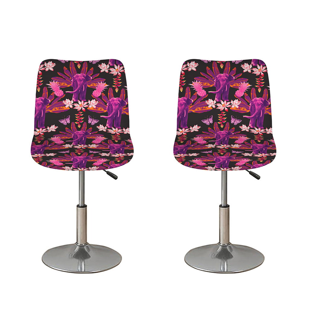 Purple Tropical Elephant Pattern Print Bar Stool Covers