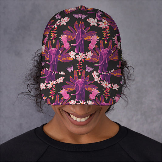 Purple Tropical Elephant Pattern Print Baseball Cap