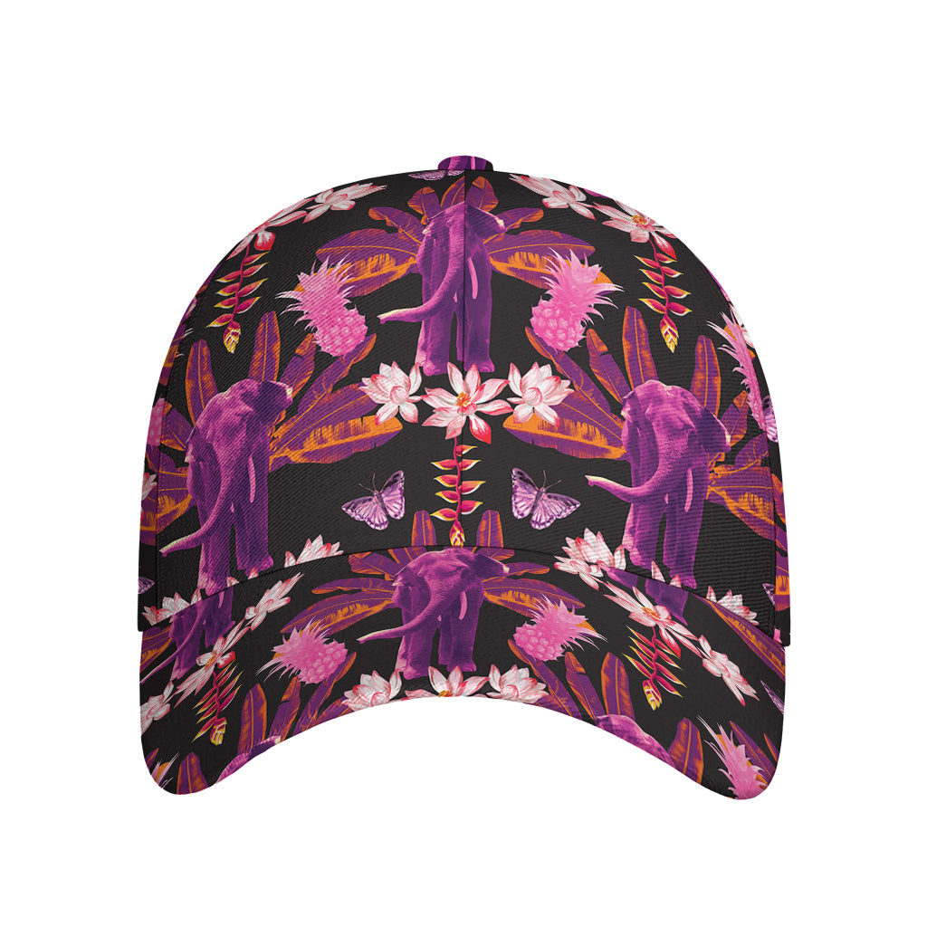 Purple Tropical Elephant Pattern Print Baseball Cap