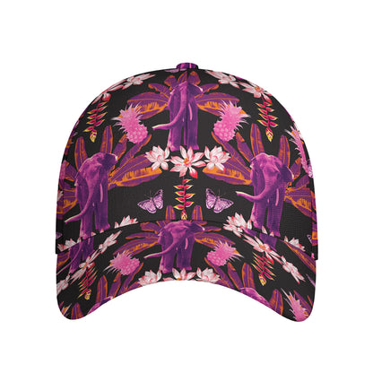Purple Tropical Elephant Pattern Print Baseball Cap
