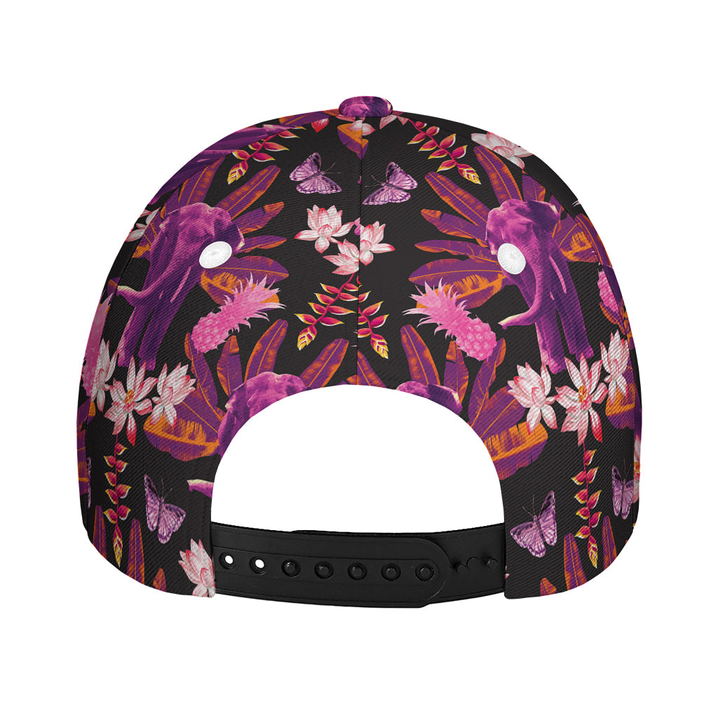 Purple Tropical Elephant Pattern Print Baseball Cap
