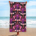Purple Tropical Elephant Pattern Print Beach Towel