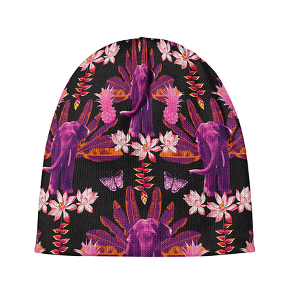 Purple Tropical Elephant Pattern Print Beanie