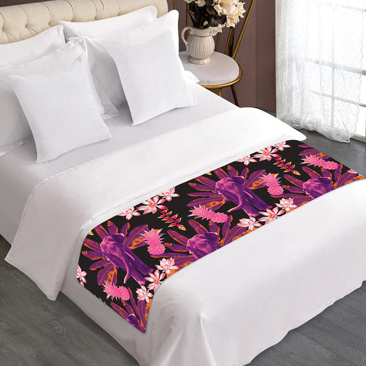 Purple Tropical Elephant Pattern Print Bed Runner
