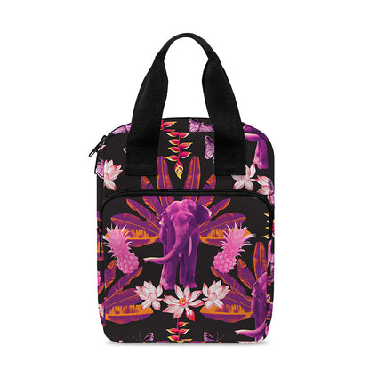 Purple Tropical Elephant Pattern Print Bible Tote Bag