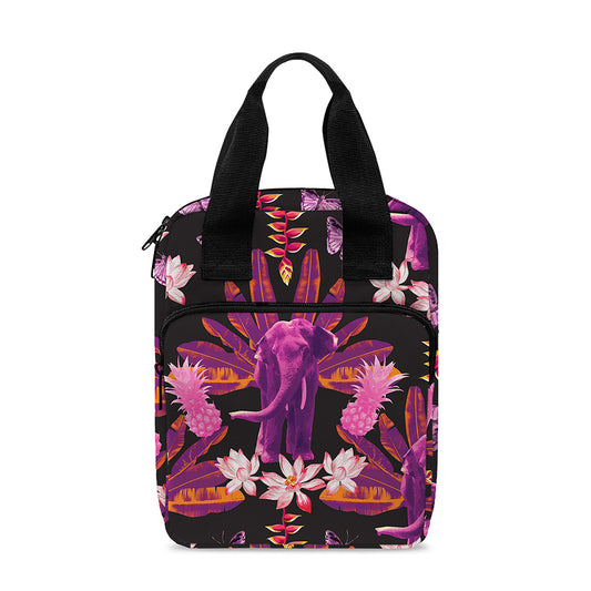 Purple Tropical Elephant Pattern Print Bible Tote Bag