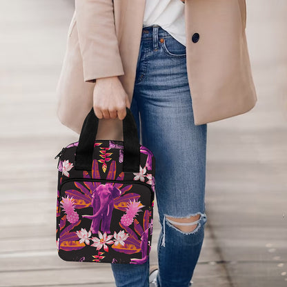 Purple Tropical Elephant Pattern Print Bible Tote Bag