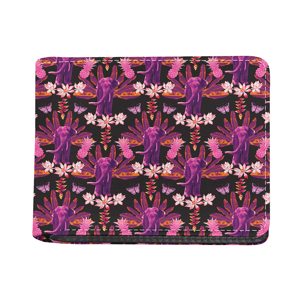 Purple Tropical Elephant Pattern Print Bifold Wallet