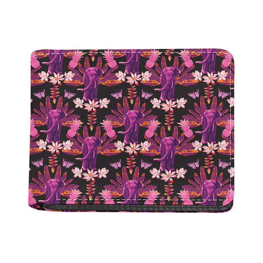 Purple Tropical Elephant Pattern Print Bifold Wallet