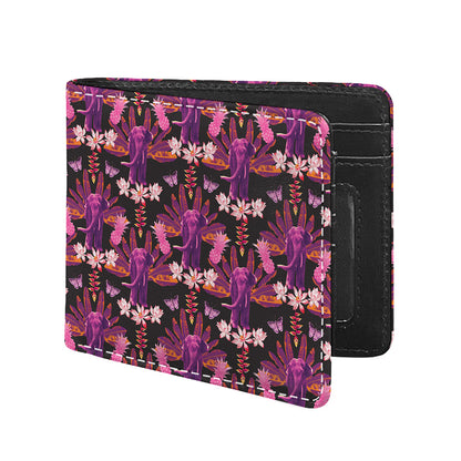 Purple Tropical Elephant Pattern Print Bifold Wallet