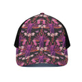 Purple Tropical Elephant Pattern Print Black Mesh Trucker Hat