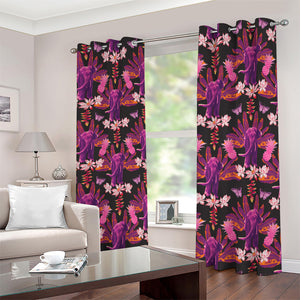 Purple Tropical Elephant Pattern Print Blackout Grommet Curtains