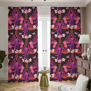 Purple Tropical Elephant Pattern Print Blackout Pencil Pleat Curtains