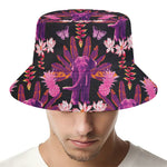 Purple Tropical Elephant Pattern Print Bucket Hat