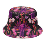 Purple Tropical Elephant Pattern Print Bucket Hat
