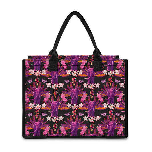 Purple Tropical Elephant Pattern Print Canvas Tote Bag