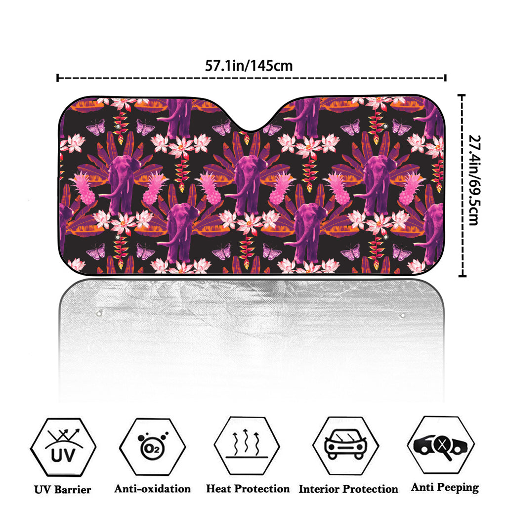 Purple Tropical Elephant Pattern Print Car Windshield Sun Shade