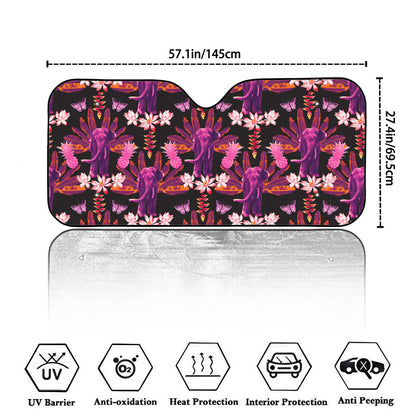 Purple Tropical Elephant Pattern Print Car Windshield Sun Shade