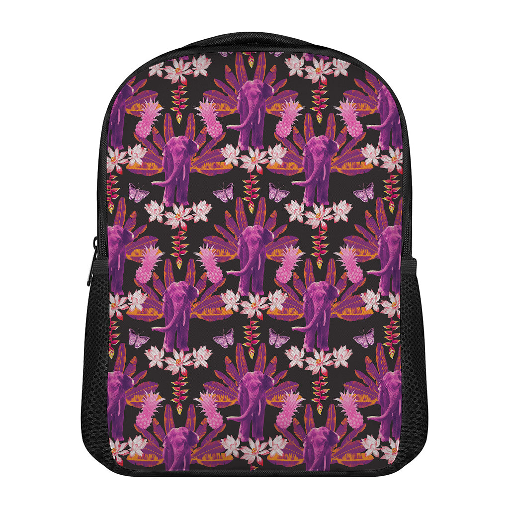 Purple Tropical Elephant Pattern Print Casual Backpack