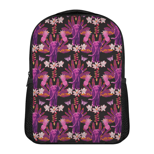 Purple Tropical Elephant Pattern Print Casual Backpack