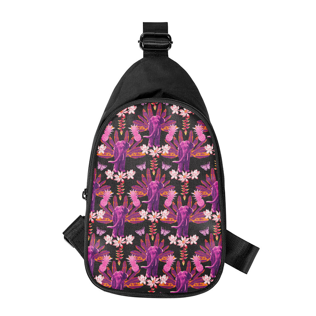 Purple Tropical Elephant Pattern Print Chest Bag