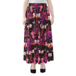 Purple Tropical Elephant Pattern Print Chiffon Maxi Skirt