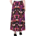 Purple Tropical Elephant Pattern Print Chiffon Maxi Skirt