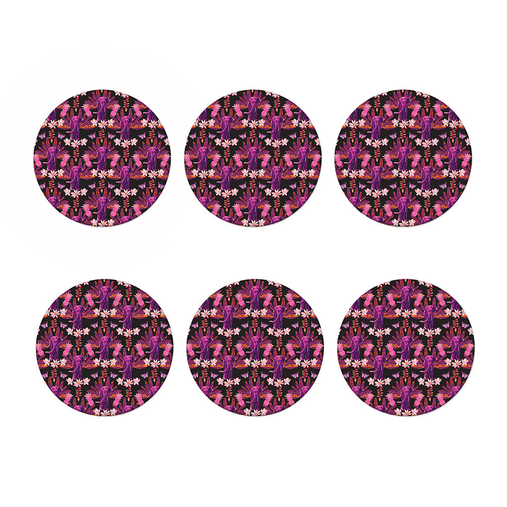 Purple Tropical Elephant Pattern Print Coaster Set