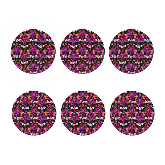Purple Tropical Elephant Pattern Print Coaster Set