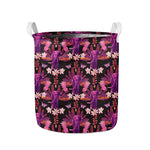 Purple Tropical Elephant Pattern Print Collapsible Laundry Basket