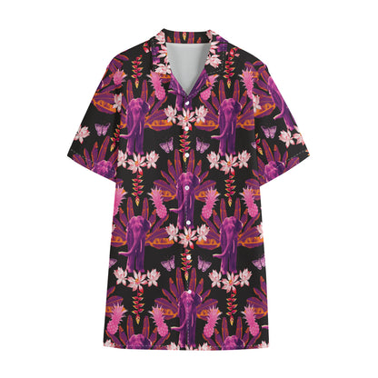 Purple Tropical Elephant Pattern Print Cotton Hawaiian Shirt