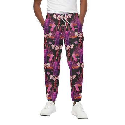 Purple Tropical Elephant Pattern Print Cotton Pants