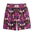 Purple Tropical Elephant Pattern Print Cotton Shorts