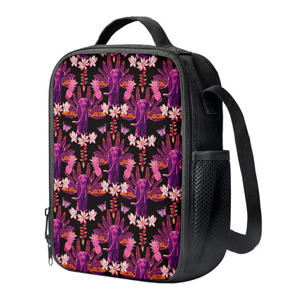 Purple Tropical Elephant Pattern Print Crossbody Lunch Bag