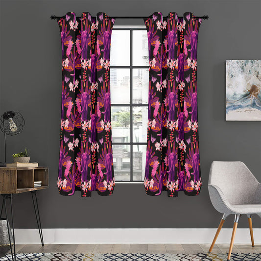 Purple Tropical Elephant Pattern Print Curtain