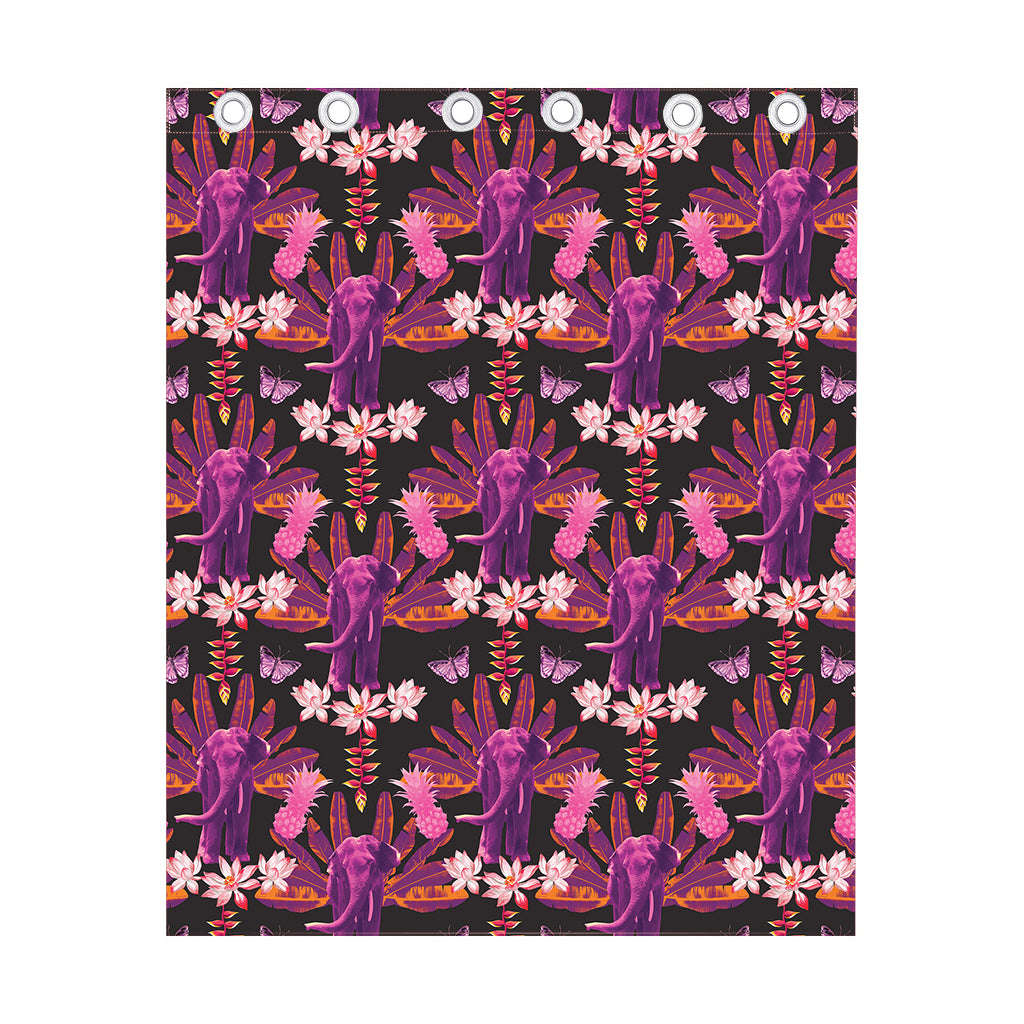 Purple Tropical Elephant Pattern Print Curtain