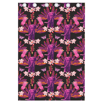Purple Tropical Elephant Pattern Print Curtain
