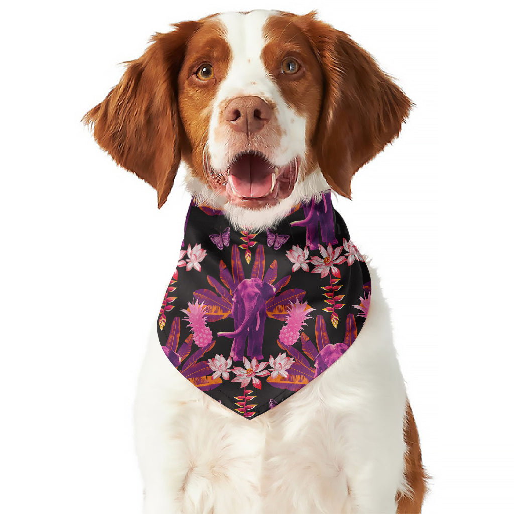 Purple Tropical Elephant Pattern Print Dog Bandana