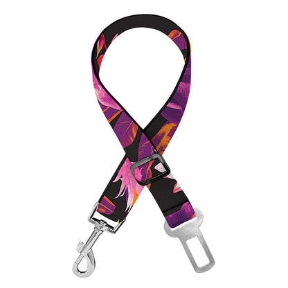 Purple Tropical Elephant Pattern Print Dog Seat Belt