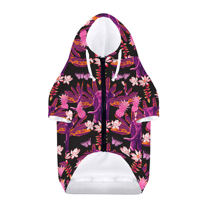 Purple Tropical Elephant Pattern Print Dog Zip Up Hoodie