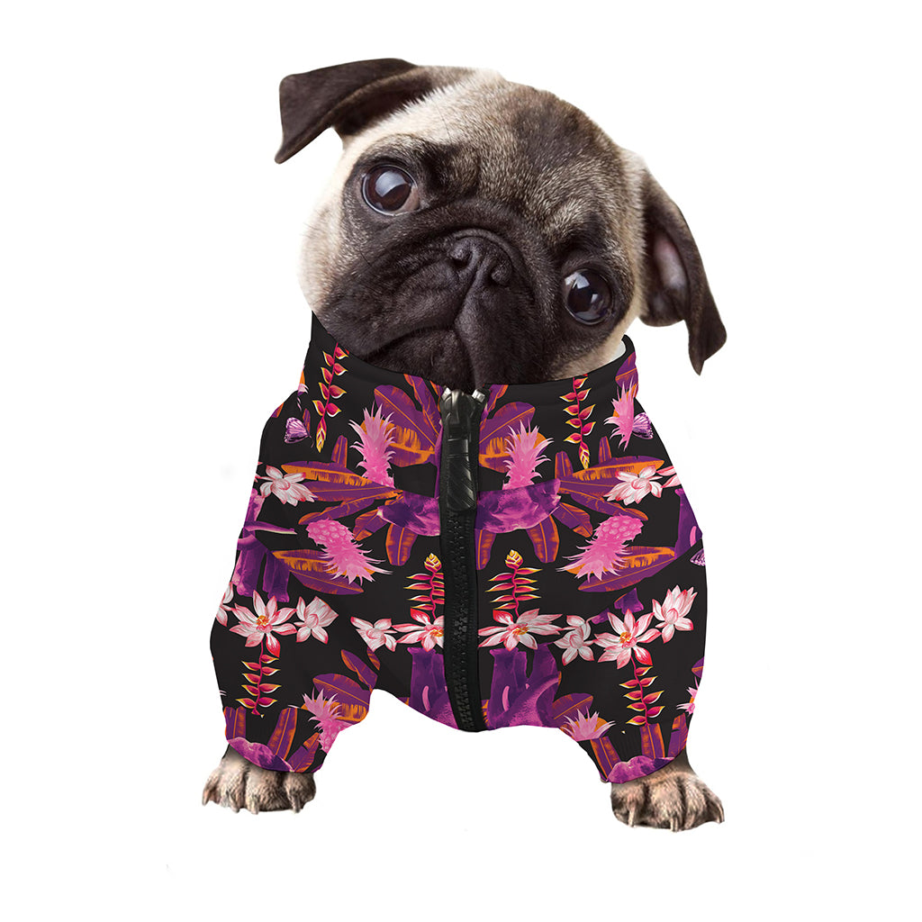 Purple Tropical Elephant Pattern Print Dog Zip Up Jacket