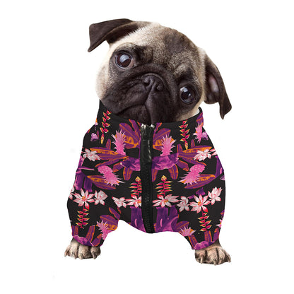 Purple Tropical Elephant Pattern Print Dog Zip Up Jacket