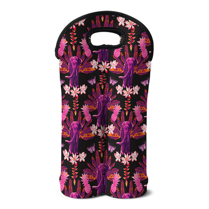 Purple Tropical Elephant Pattern Print Double Neoprene Wine Tote