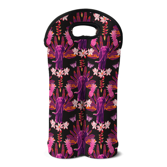 Purple Tropical Elephant Pattern Print Double Neoprene Wine Tote