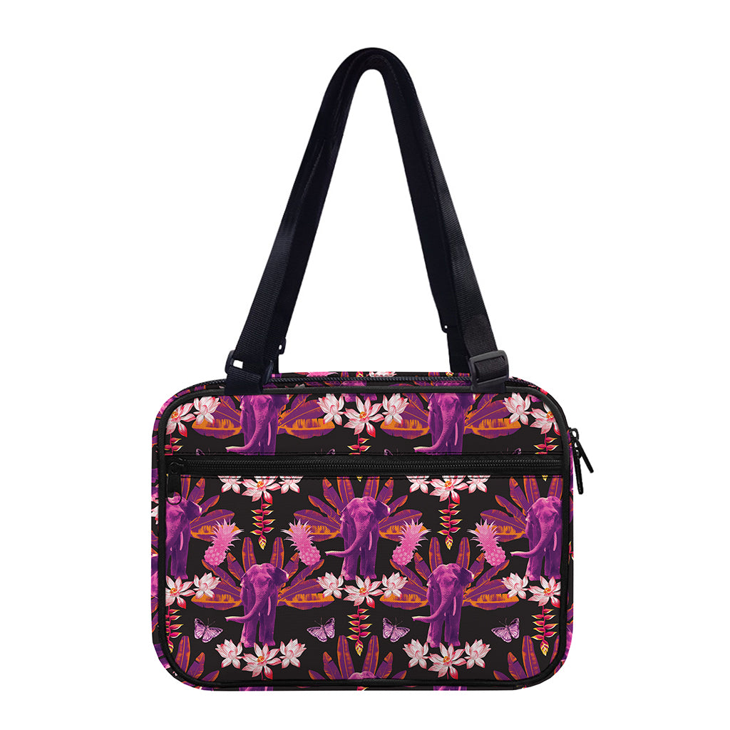 Purple Tropical Elephant Pattern Print Double Strap Bible Bag