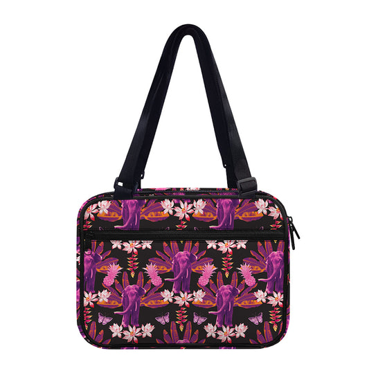 Purple Tropical Elephant Pattern Print Double Strap Bible Bag