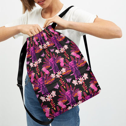 Purple Tropical Elephant Pattern Print Drawstring Backpack