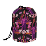 Purple Tropical Elephant Pattern Print Drawstring Makeup Bag